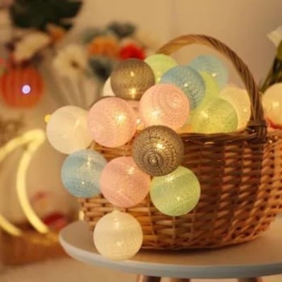 Picture of Cotton Ball Garland Fairy LightsMulticolor