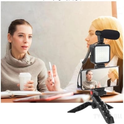 Picture of Ay-49 Phone Vlog Tripod Vlogging Kits Live Selfie Fill Light Integration With Remote Control Microphone Led LightMulticolor