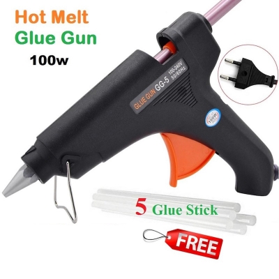 Picture of Combo Pack 100W Hot Melt Glue Gun With 5 Glue Stick, 100 Watt Glue Gun For Diy Art Crafts, Joint RepairMulticolor