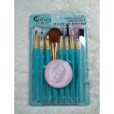 Picture of Fashion make up brush with powder puff - 9 piecesMulticolor