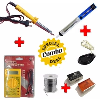 Picture of Soldering Tools Kit Combo (60w iron+multimeter + desoldering pump+soldering wire+stand+rosin)Multicolor