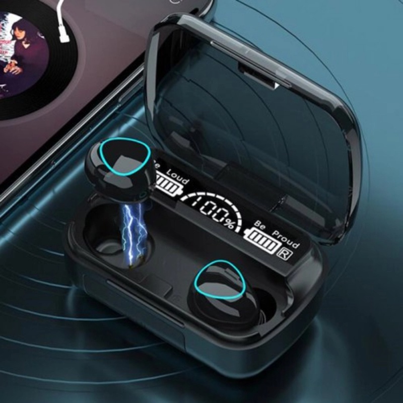 Picture of M10 TWS Earphone 9D Stereo LED Digital Display Touch CVC8.0 Digital Noise Reduction Technology (With 2000mAh Mini Power Bank Charging Box)Black