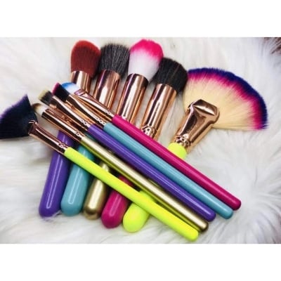 Picture of Set De 10 Brochas Colores Neon Makeup Brushes Powder Foundation Eyeshadow Eyebrow for Face Cosmetics Make Up Brush Set BrochasMulticolor