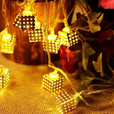 Picture of Golden Metal Cube Shape Fairy Light, Metal Ball String Light - Fairy lights 20pcs string lights Party Wedding DecorationGold