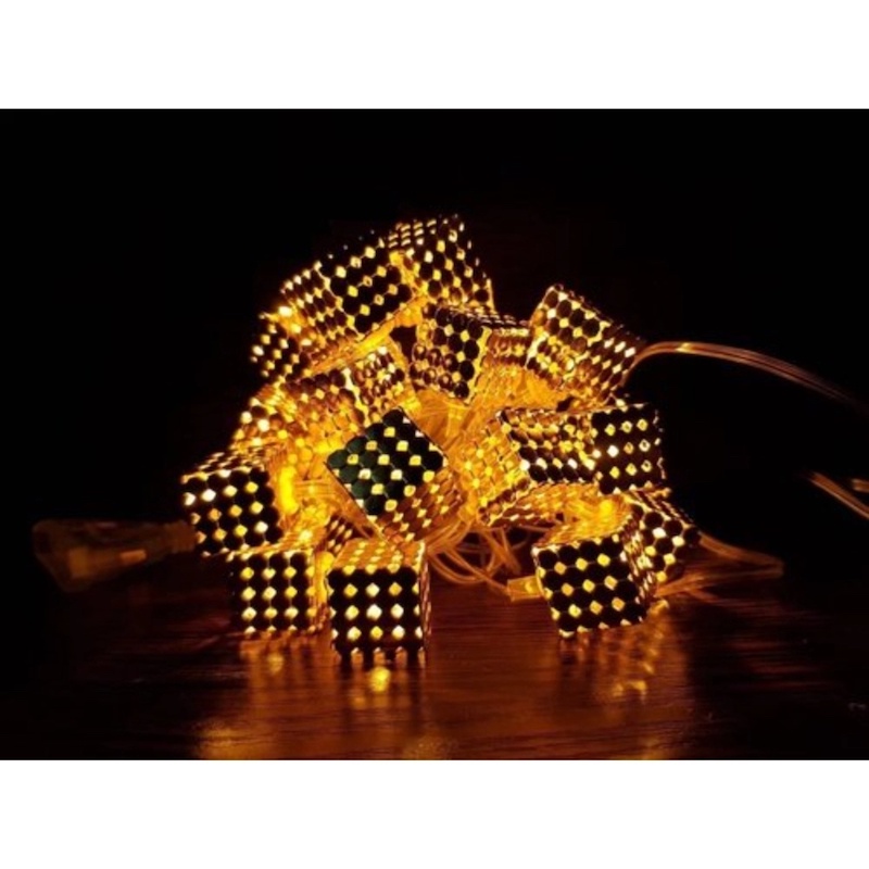 Picture of Golden Metal Cube Shape Fairy Light, Metal Ball String Light - Fairy lights 20pcs string lights Party Wedding DecorationGold