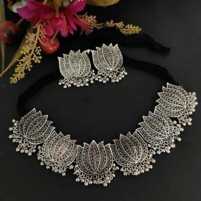 Picture of Pearl Choker Necklace Set - SilverSilver