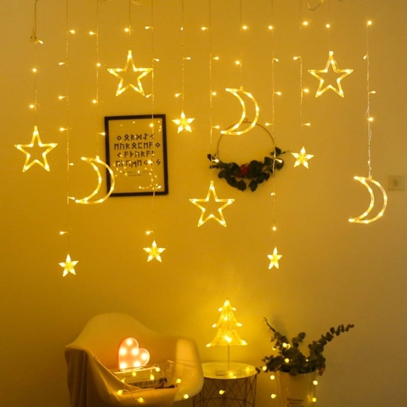 Picture of LED Star moon Lights, Window Curtain String Light Moon Star String LightGold