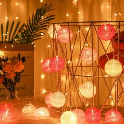 Picture of LED Colorful Cotton Ball LED String LightsMulticolor