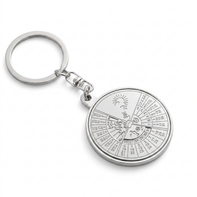 Picture of Mini Perpetual Calendar Keychain Ring Unique Metal 50 Years Calendar Keyring Key Chain Silver 