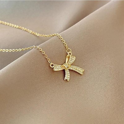 Picture of Bow Necklace Chain Locket for Girls/Women Gold Adjustable