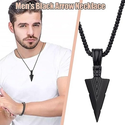 Picture of Viking Arrowhead Pendant Stainless Steel Norse Warrior Celtic Gift Necklace Black Black 