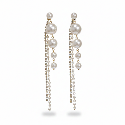 Picture of Big Pearl Dangle Earrings For Women White Adjustable