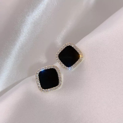 Picture of Fashion Black Square Stud Earrings Black 