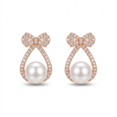 Picture of Cute Pearl Earrings for Women Elegant Jewelry Accessory Rose Gold 