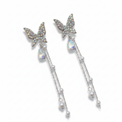 Picture of Butterfly Fashion Korean Shining Earrings for Women White 