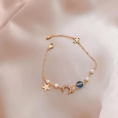 Picture of Korean Simple Pearl Star Moon Crystal Bracelet Blue 
