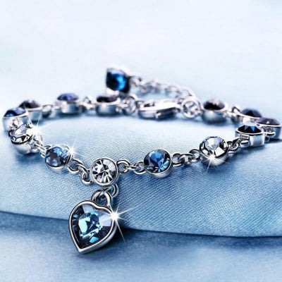 Picture of Ocean Heart Bracelet Blue Rhinestone Jewelry Blue 