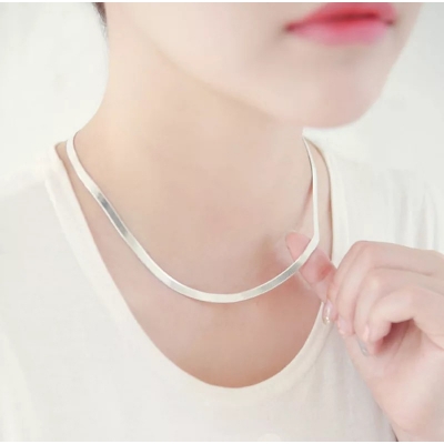 Picture of Silver Plated 6mm Snake Pendant Necklace Silver 
