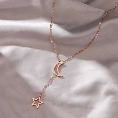 Picture of Star & Moon Pendant Chain for Women Gold Adjustable