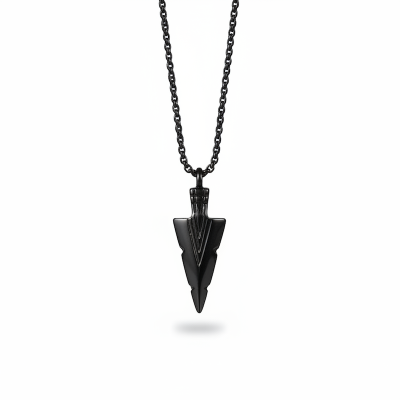 Picture of Men's Stainless Steel Cool Spearpoint Arrowhead Pendant Necklace for Men Boys  Chain Necklace For Men Black 