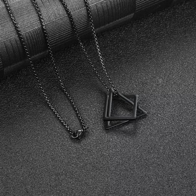 Picture of Stainless Steel  Square Triangle Chain Pendant Necklace For Men  