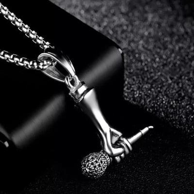 Picture of Hand Microphone Men's Stainless Steel Cool Spearpoint Arrowhead Pendant Necklace for Men Boys  Chain Necklace For Men Silver 