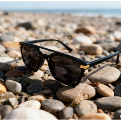 Picture of Stylish Double Bridge Sunglasses - UV Protected Black 