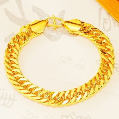 Picture of Men's 8mm Gold/Black Cuban Link Chain Bracelet  Stainless Steel  