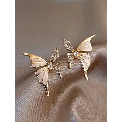 Picture of Elegant Gold Plated Enamel Butterfly Earrings - Light Luxury Style Gold 