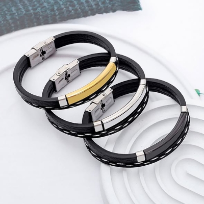 Picture of Unique Design Braided Leather Bracelet with Metal Insert  