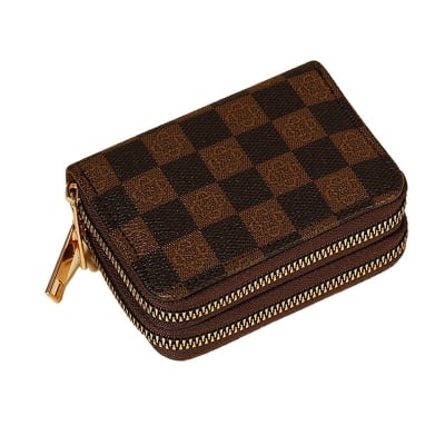 Picture of double zipper Credit Card Case Holder Wallet with ID Window Zipper Small Brown 