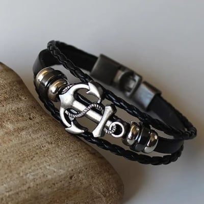Picture of new stylish mens Bracelet for fashion Black 21 CM