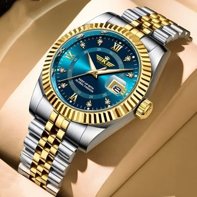 Picture of High-End Men’s Fashion Watch with Brown Leather Strap and Gold  
