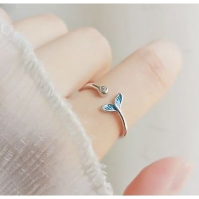 Picture of Crystal Whale Tail Open Ring Women Adjustable 