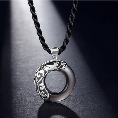 Picture of Round Stylish Men Pendant Necklaces Metal Cool Leather Chain Pendant  For Men Black 