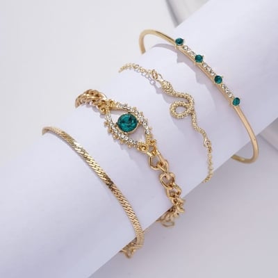Picture of 4 Pcs/ Set Bracelets Crystal Circle Arrow Bracelet For Women Bohemian Adjustable Charm Bangle Chain Jewelry Gift - Breslet For Women Gold 
