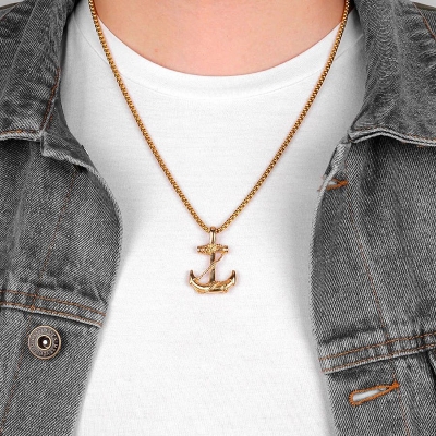 Picture of Stylish Addition - Fashion New Pendant Necklace Men Punk Trendy Simple Stainless Steel Chain Jewellery Gift - Modern - Choice Expression Gold 