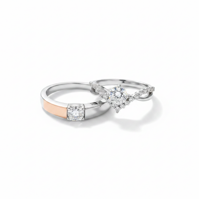Picture of Crowning Love, Couple Rings, Four Prongs, 1 Zircon Diamond Rings, Pair of Wedding Rings for Men and Women, Crown Open Pair Rings5 Silver 