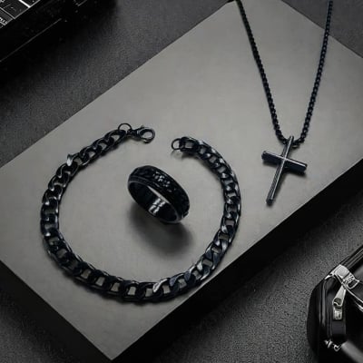 Picture of Fashionable Pendant Necklace, Bracelet & Ring Set for Everyday Chic Style-Combo Set  for Men  