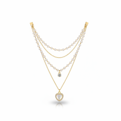 Picture of Layered Pearl Necklaces for Women Pearl Choker Necklace for Teen Girls Layering Necklaces Double Layer Necklace Pearl Pendant Necklace for Girls, Small Gold 