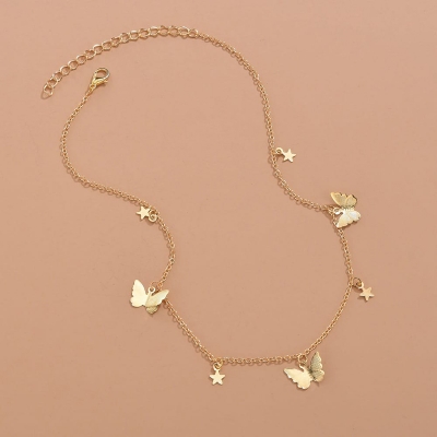Picture of Butterfly Charm Pendant Choker Necklace for Women Gold 