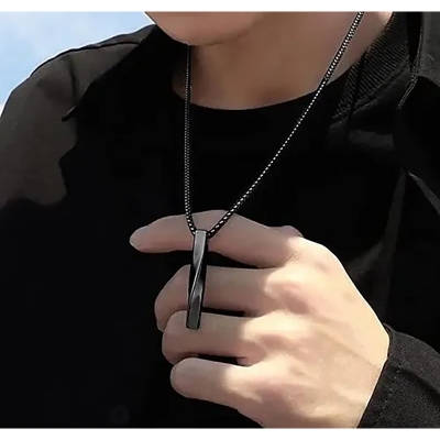 Picture of Van Heusen Men's Stainless Steel Black Vertical Bar Pendant Necklace Black 