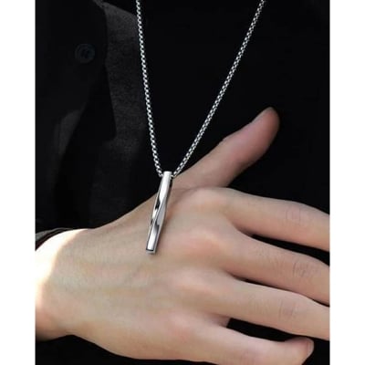 Picture of Hoigblxy -Bar Pendant Necklace Men Stainless Steel Chain Pendant Necklace For Men Jewelry Gift Silver 