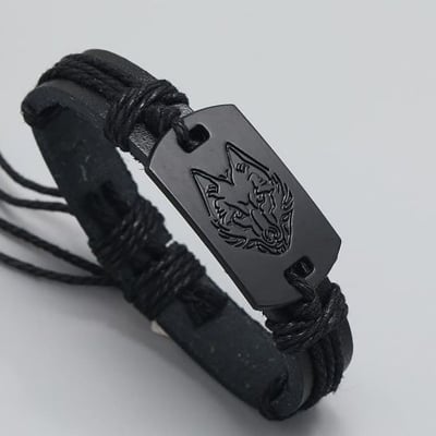 Picture of Braided Punk Style Leather Bracelet Black Wolf Head for Men Beige 