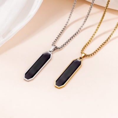 Picture of Pendant Necklace-Stainless Steel Rhombus Slanted Bar Charm-Necklaces  Chain For Men  