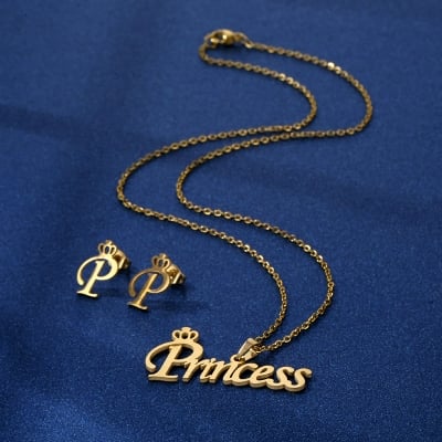 Picture of Stainless Steel Necklace and Earrings Set Gift For Women Gold 
