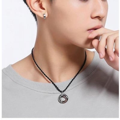 Picture of Punk Round Stylish  Men Pendant Necklaces Metal Cool Leather Chain Pendant -Unique Desing Pendant Chain For Men's-Chain For Men-Men's Pendant Black 
