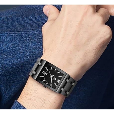 Picture of Full Black Men's Analog Quartz Watch with Date Waterproof Stainless Steel Fashion Business Casual Unisex Gift Black 