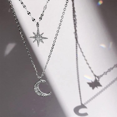 Picture of New Cute Zircon Moon Pendant Necklace for Women  Adjustable