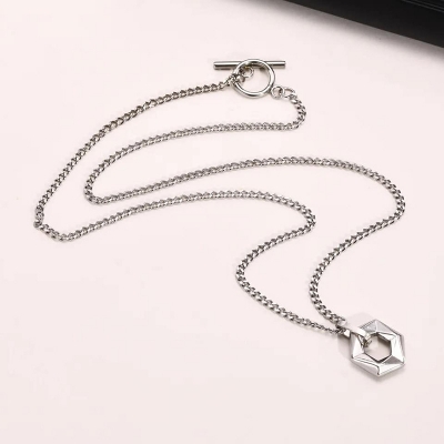 Picture of Simple Style Pendant Male Hexagonal Star Pattern Titanium Steel Pendant Necklace for Men Silver 